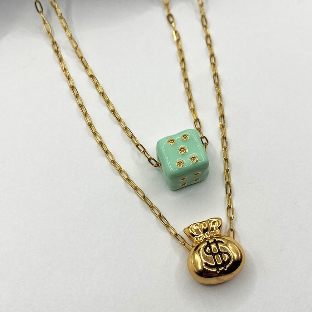 NEW Gold Money Bag & Mint Green Dice Layered